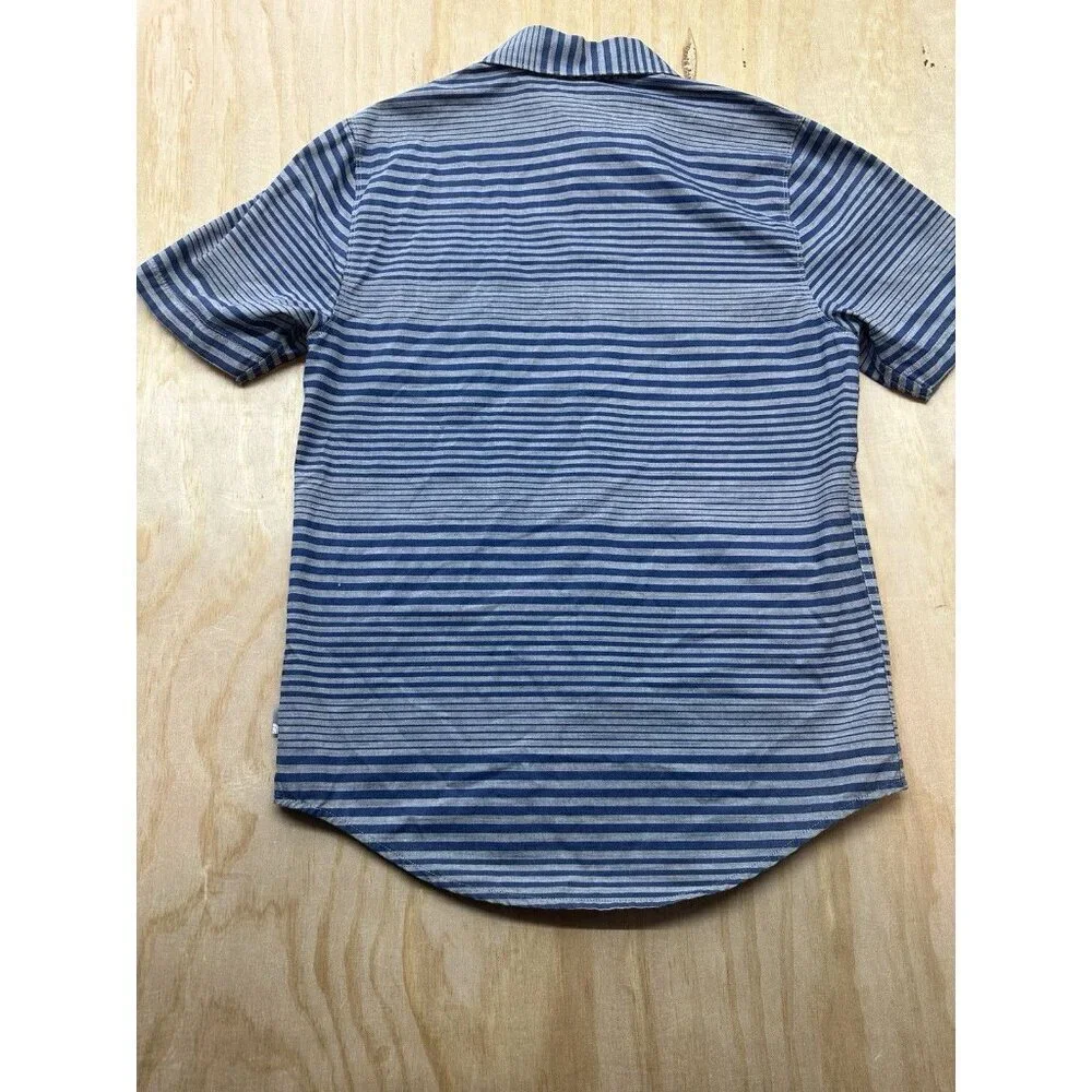 The North Face Shirt Mens Sz‎ S Blue Gray Stripe Short Sleeve Button Up Cotton